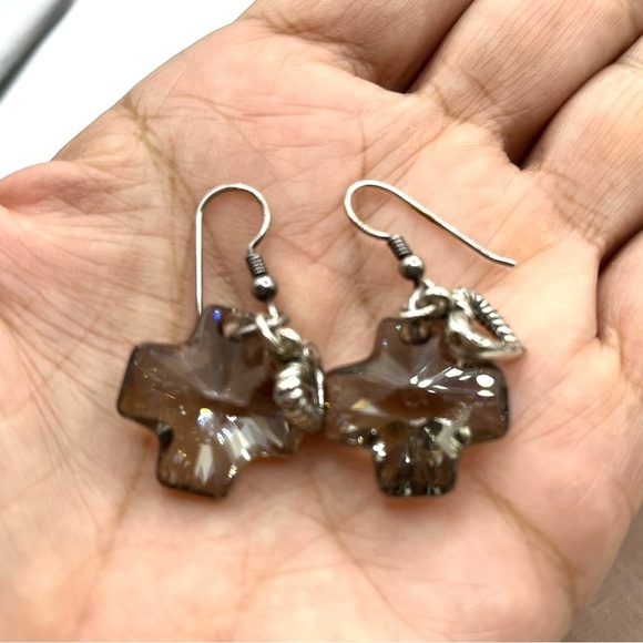 Brighton Crystal Karma Cross Earrings with Heart Charms Silver Plated Dangle - Picture 5 of 12
